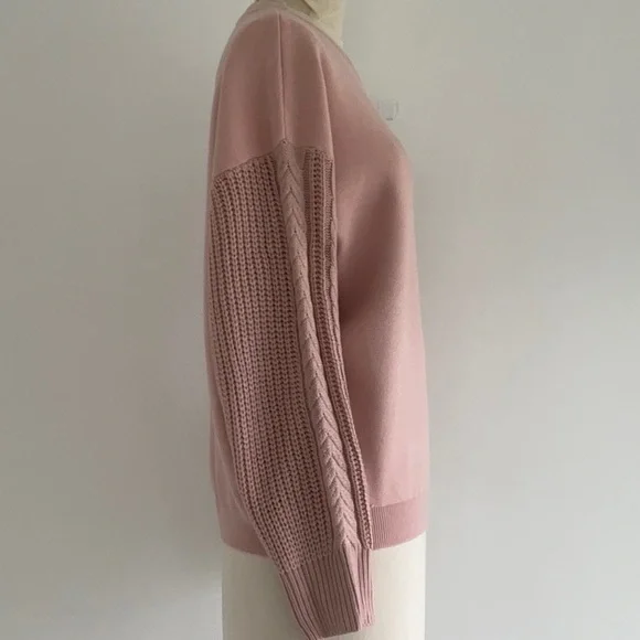 Zesika Pullover Sweater/Sweatshirt w/ Novelty Knit Sleeves Soft Pink Medium - Picture 7 of 12